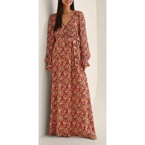 NA-KD Structured Overlap V Neck Maxi Dress Floral Print Long Sleeve Size 34 XS